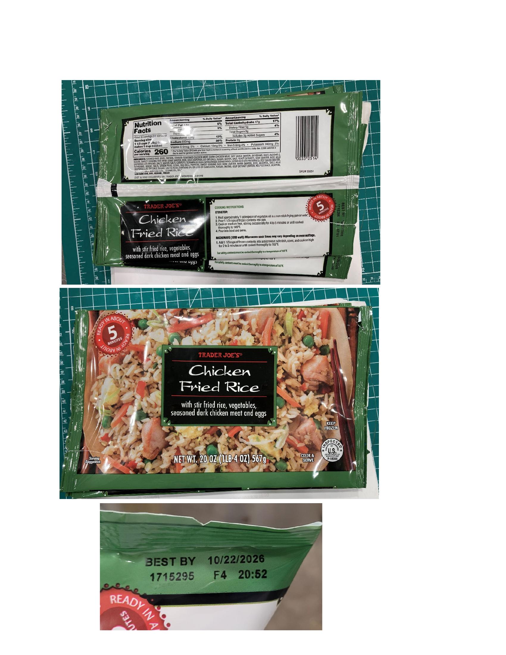 Product label for Ajinomoto Foods Recalls Chicken Fried Rice for Glass Contamination (page 2)