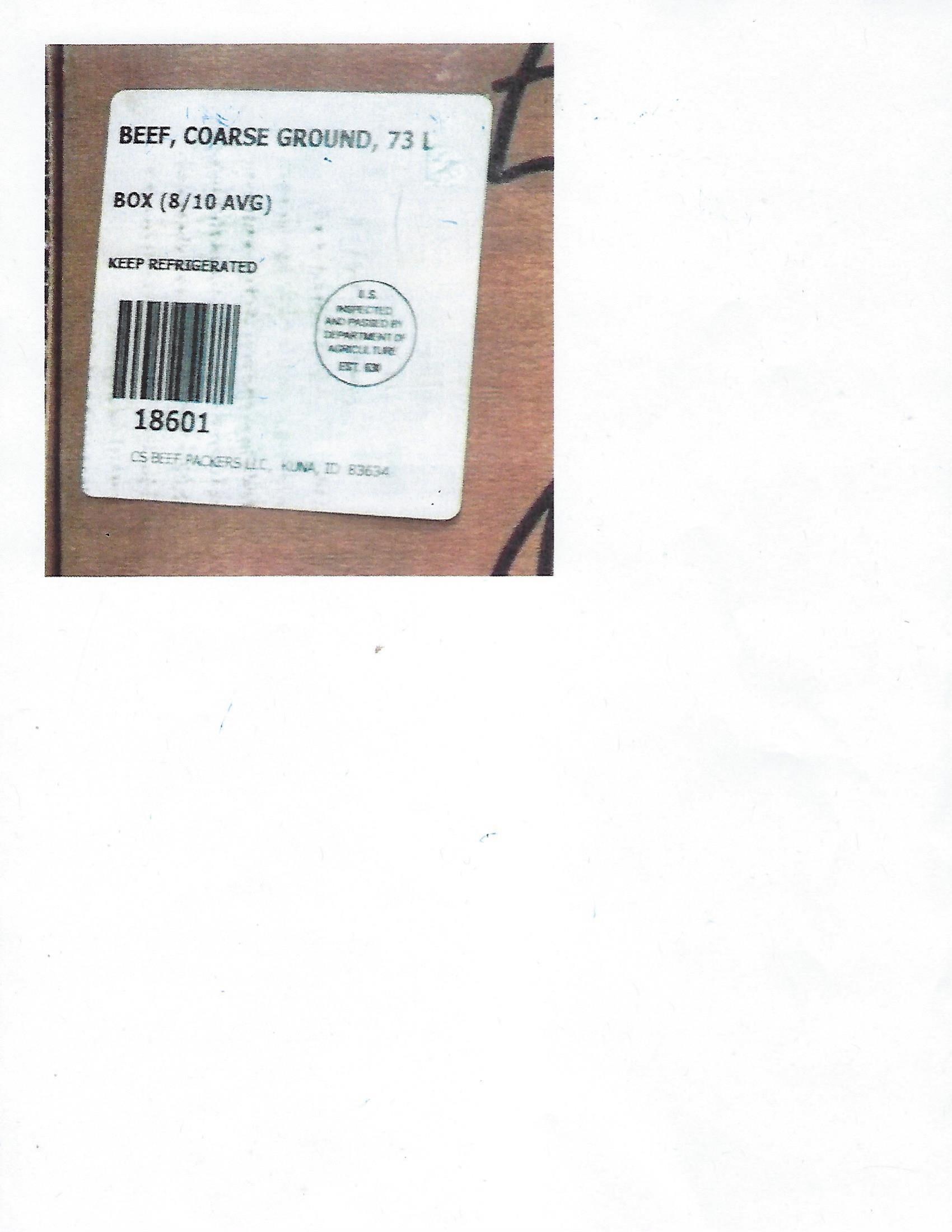 Product label for CS Beef Packers Recalls Ground Beef for E. coli Risk (page 2)