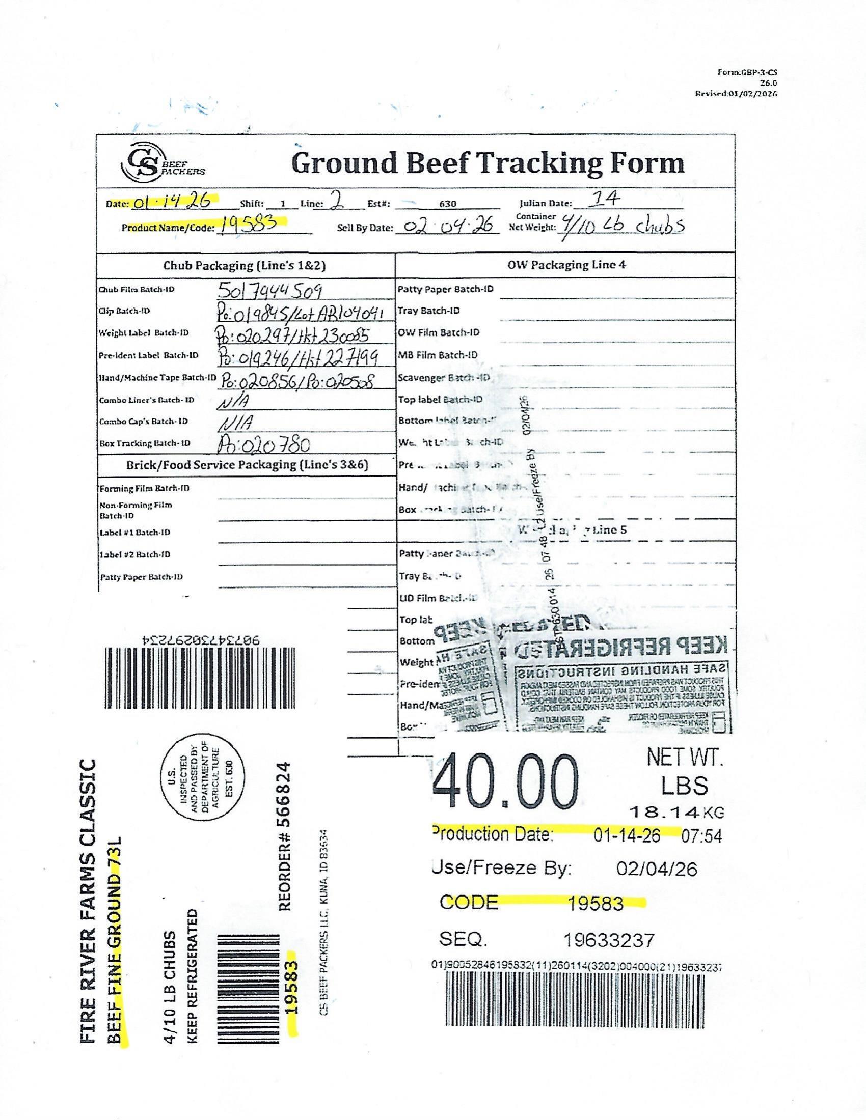 Product label for CS Beef Packers Recalls Ground Beef for E. coli Risk (page 4)