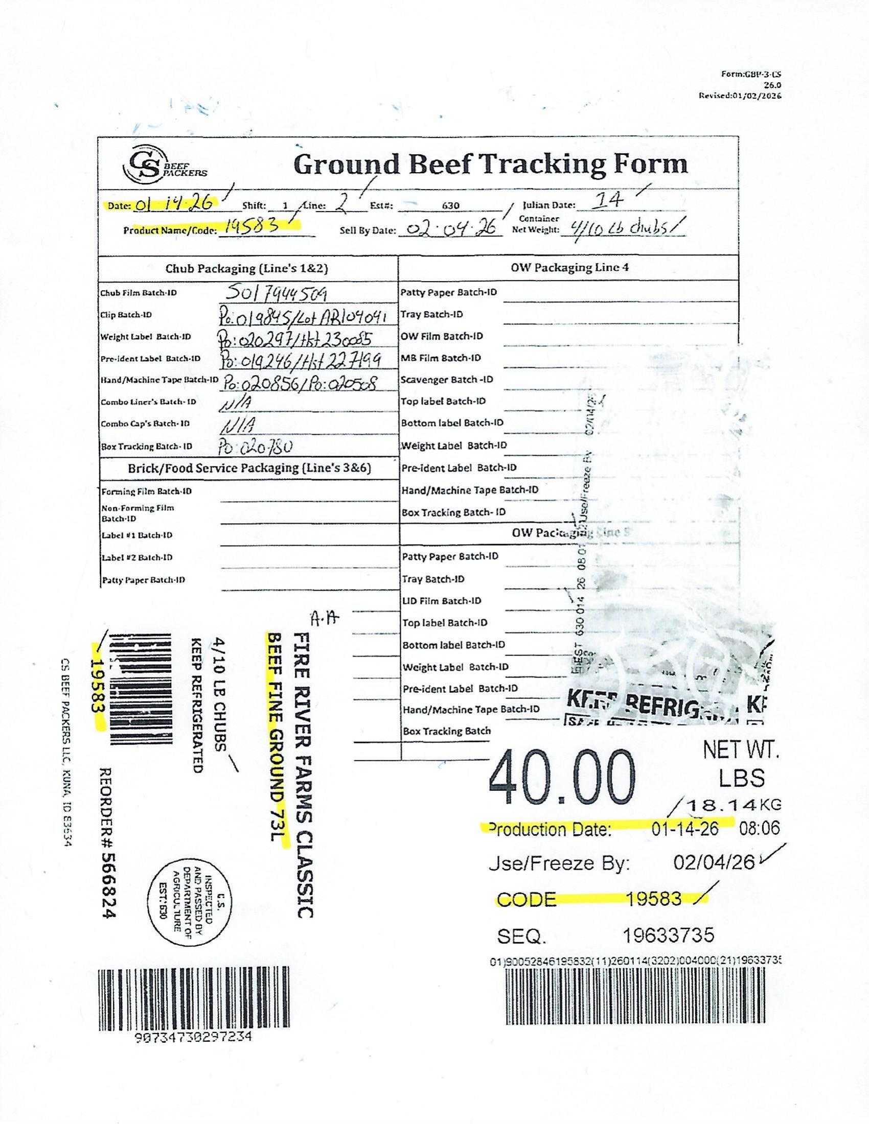 Product label for CS Beef Packers Recalls Ground Beef for E. coli Risk (page 5)