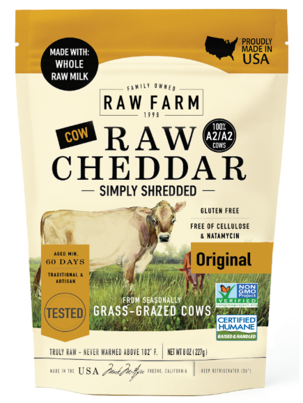 RAW FARM Raw Cheddar Simply Shredded Label