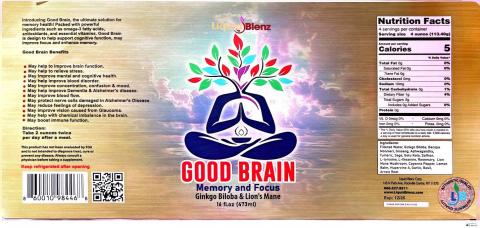Image of label for Good Brain Memory and Focus Tonic Ginkgo Biloba & Lion’s Mane, 16 fLoz (473ml)