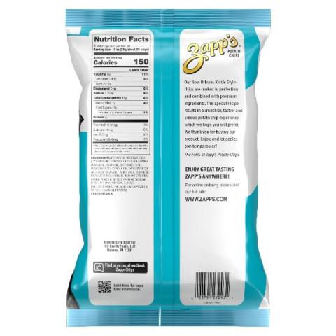 8 oz Zapp’s Bayou Blackened Ranch Potato Chips, back label