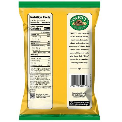 2 oz Dirty Sour Cream & Onion Potato Chips, back label