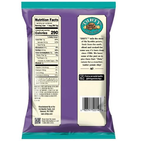 2 oz Dirty Salt & Vinegar Potato Chips, back label