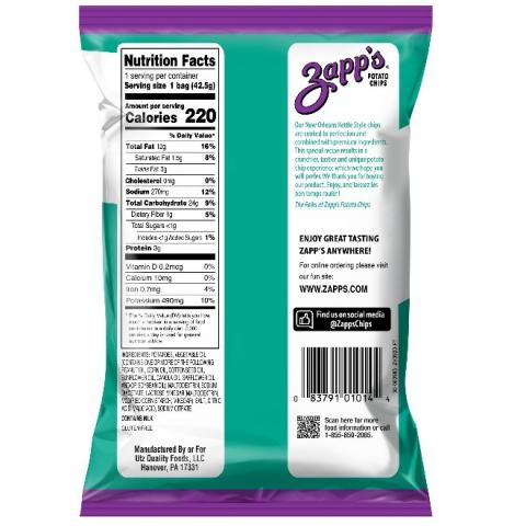 1.5 oz Zapp’s Salt & Vinegar Potato Chips, back label
