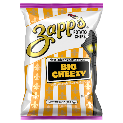 8 oz Zapp’s Big Cheezy Potato Chips, front label