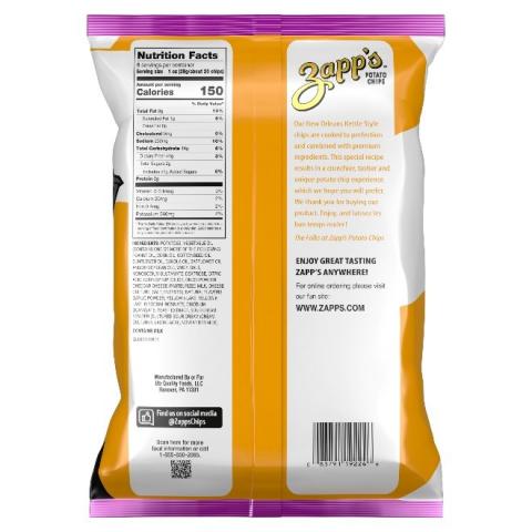 8 oz Zapp’s Big Cheezy Potato Chips, back label