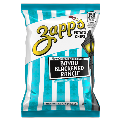 1.5 oz Zapp’s Bayou Blackened Ranch Potato Chips, front label