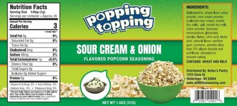 Popping Topping Sour Cream and Onion, Net Wt, 1.6 oz, Best Buy Date 05/18/2027
