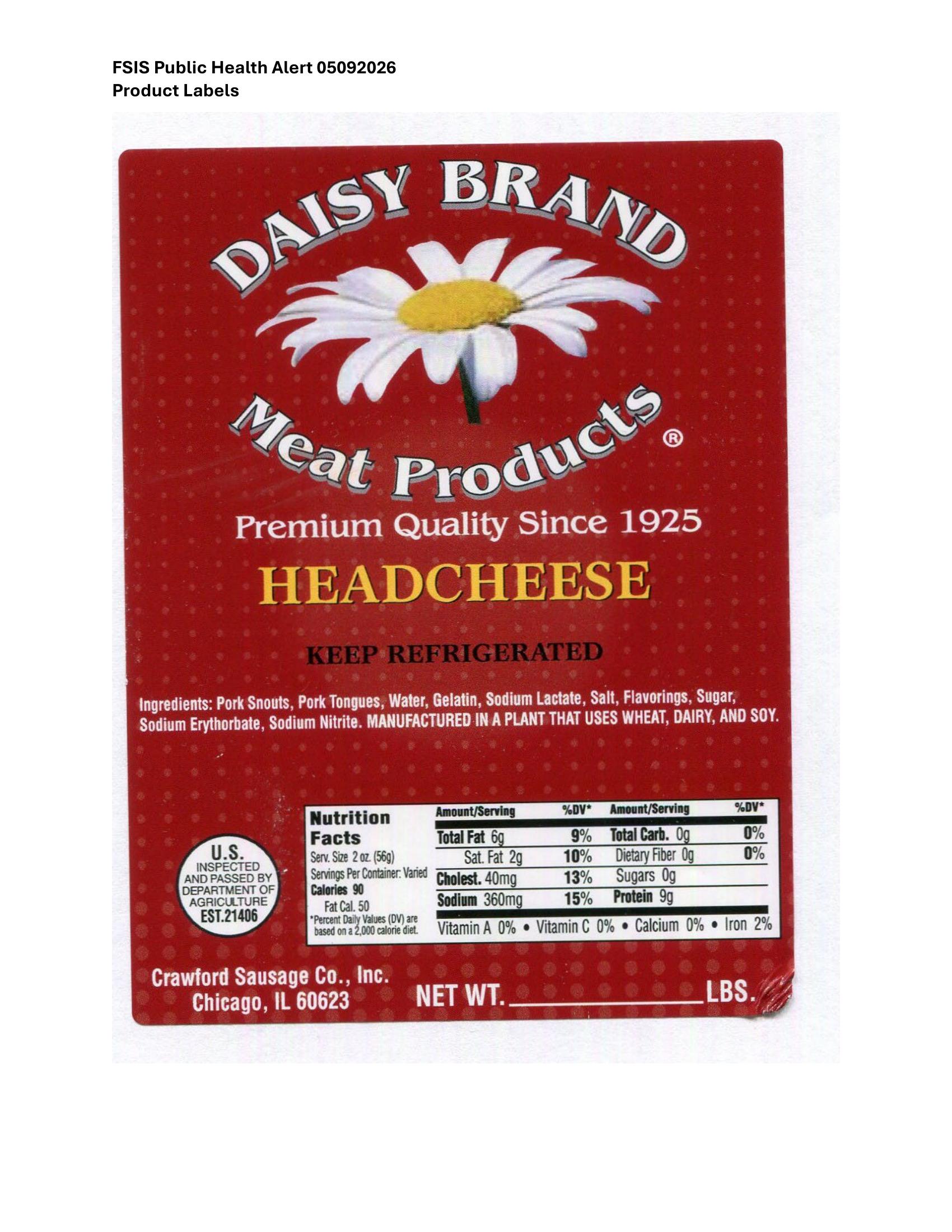 Daisy Brand Headcheese Recalled for Listeria Risk
