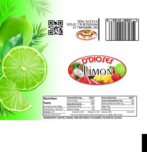Image of fruit pop label, D’Dioses LIMON