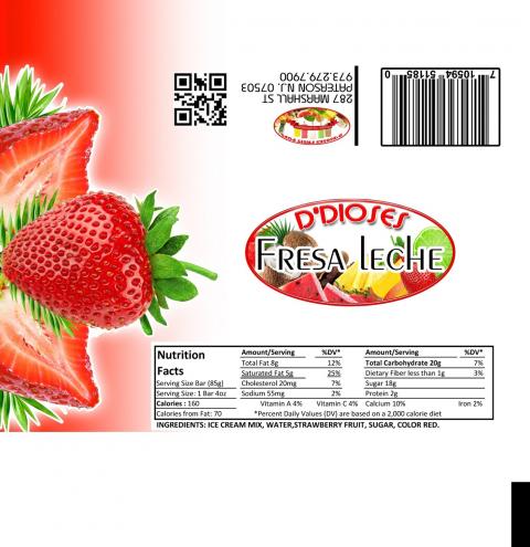 Image of fruit pop label, D’Dioses FRESA CON LECHE