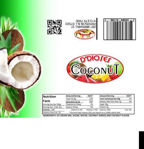 Image of fruit pop label, D’Dioses COCONUT