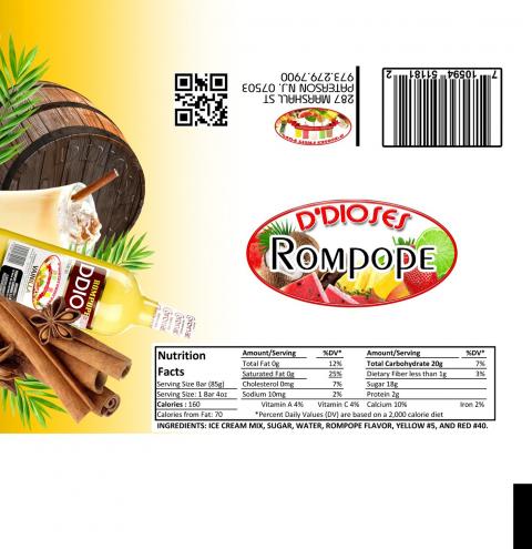Image of fruit pop label, D’Dioses ROMPOPE