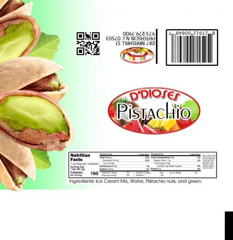 Image of fruit pop label, D’Dioses PISTACHIO