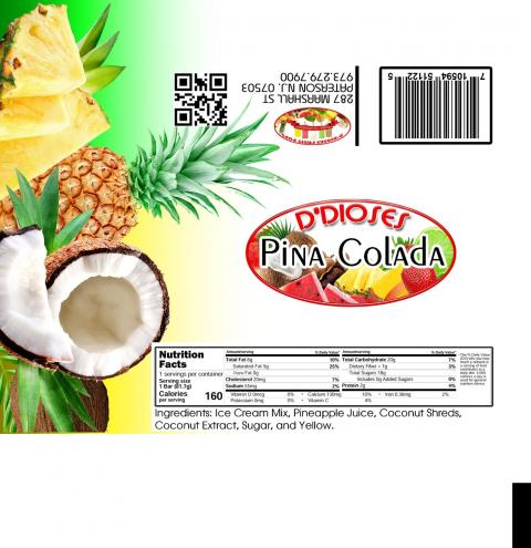 Image of fruit pop label, D’Dioses PINA COLADA