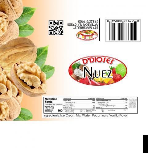 Image of fruit pop label, D’Dioses NUEZ