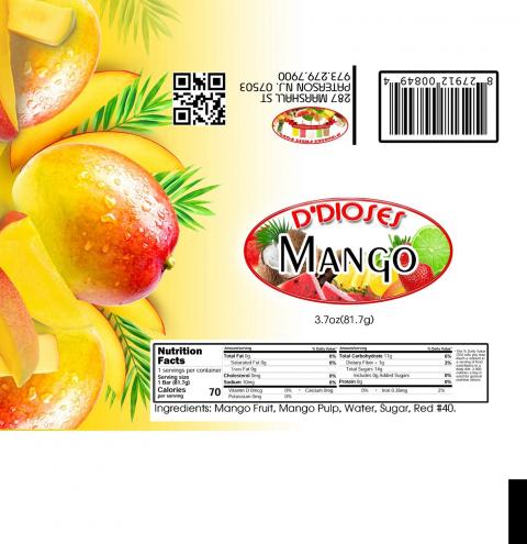 Image of fruit pop label, D’Dioses MANGO
