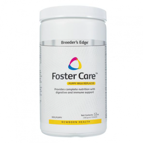 Image of front bag label on jar, Breeder’s Edge Foster Care Puppy Milk Replacer, Net Contents 12 oz