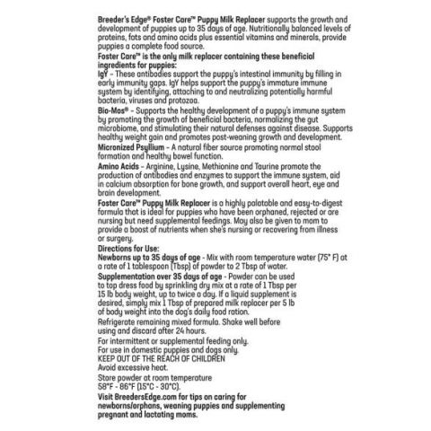 Image of feeding instructions, Breeder’s Edge Foster Care GM Enriched Goat Milk Formula