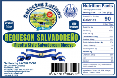 Selectos Latinos Requesón salvadoreño,Ricotta Style Salvadorean Cheese, 14 oz., UPC 767787984526