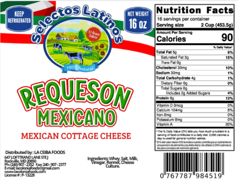 Selectos Latinos Requesón Mexicano, Mexican Cottage Cheese, 16 oz., UPC 767787984519