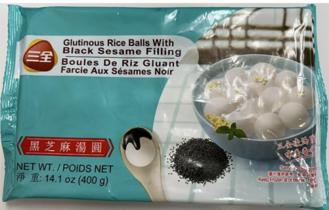 Glutinous Rice Balls with Black Sesame Filling , Net Wt 14.1 oz bag, (front packaging)