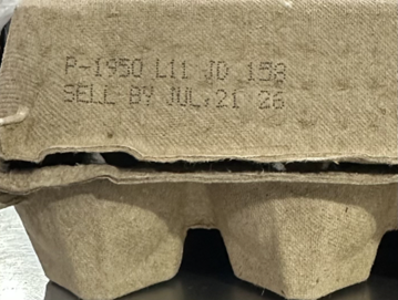 Picture of the plant number and code information on an egg carton