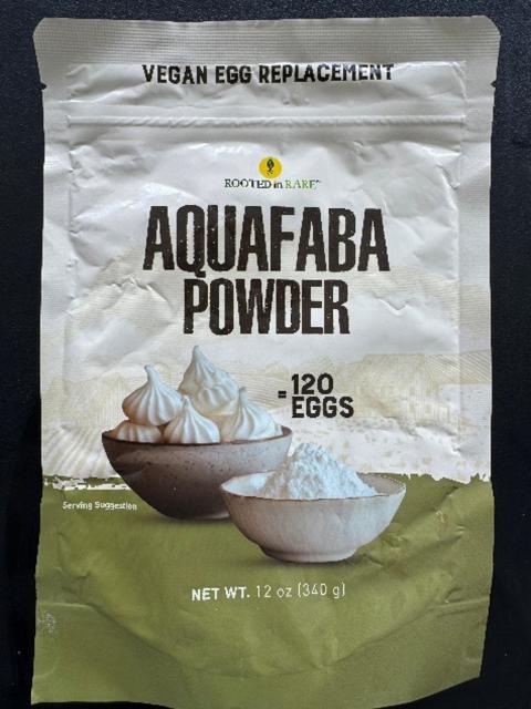 Front of package, Rooted in RARE Aquafaba Powder package