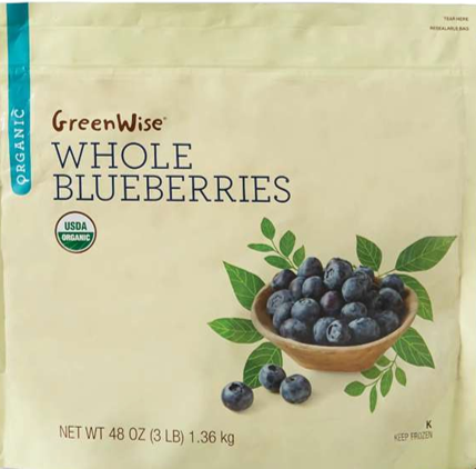 GreenWise Organic Whole Blueberries, 48-ounce, UPC 41415-12053