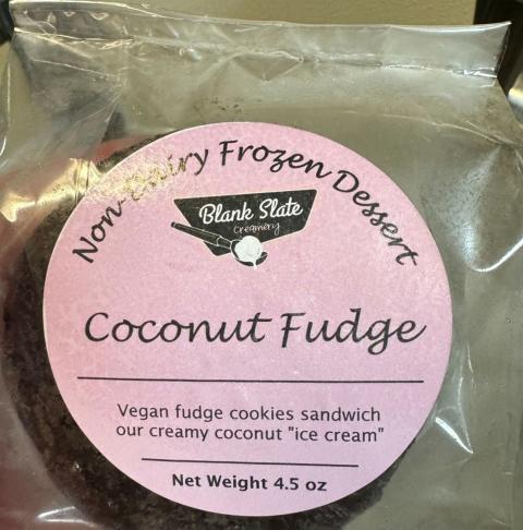 Vegan Non-Dairy Frozen Dessert Coconut Fudge Sandwiches, Net Wt. 4.5 oz, Front label