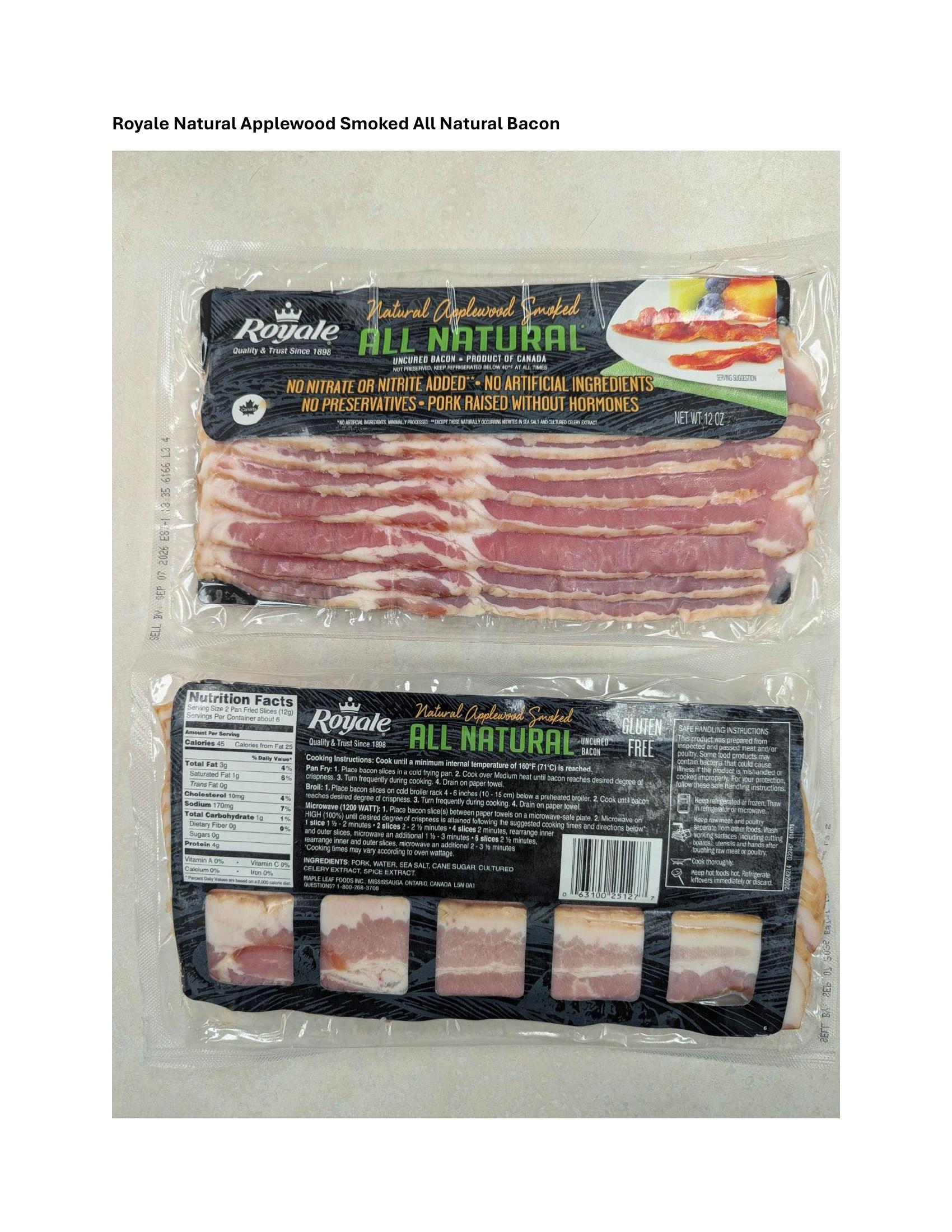 Maple Leaf Foods Recalls Smoked Bacon for Import Reinspection Issue