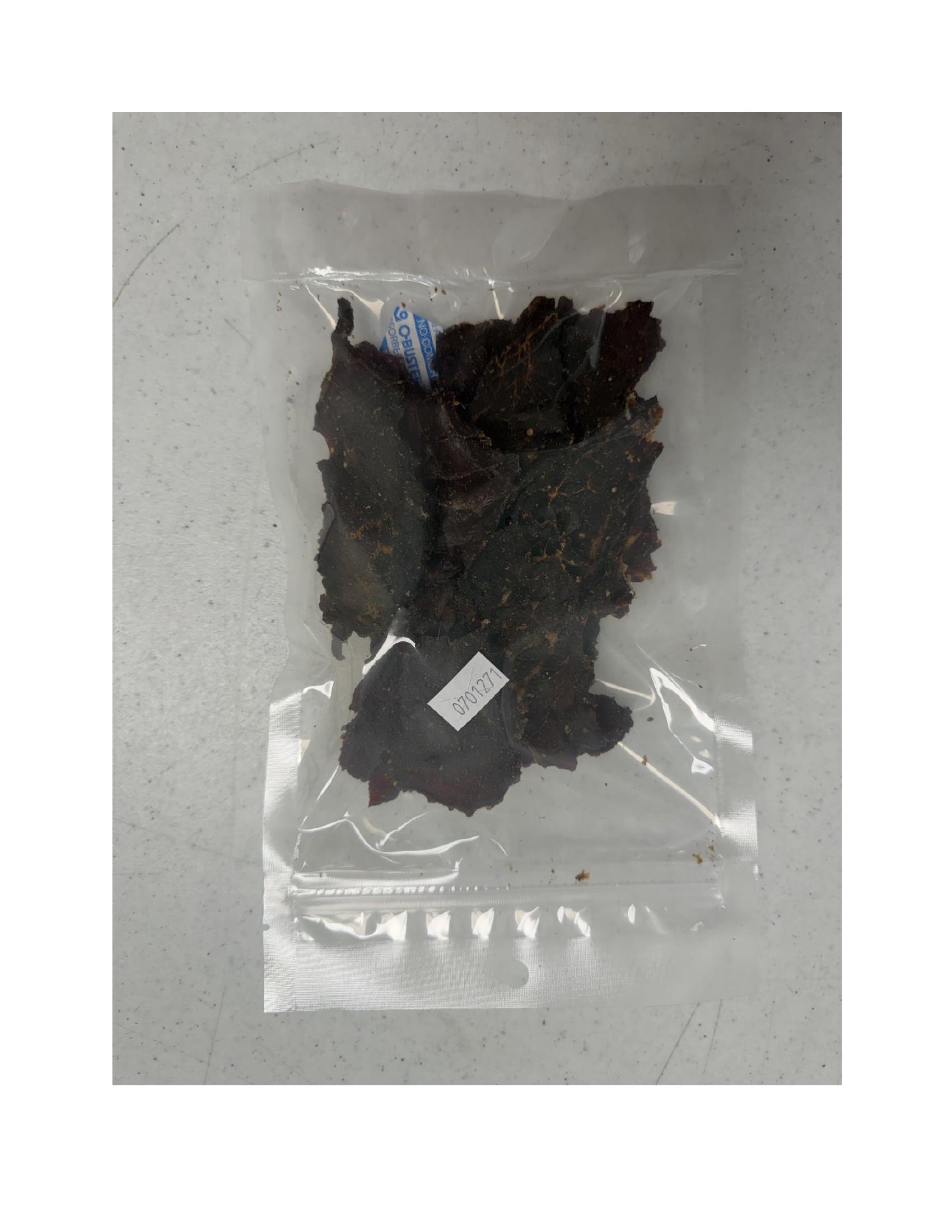 Product label for 2.5-oz. plastic bag packages of “STREET’S BEEF Jerky TERIYAKI FLAVOR” with lot codes 0701271, 0520271, 04014271, 0415271, 0211271, 1015261, 1016261, 1029261, 0909261, 0806261, and 0820261 shown on a sticker on the packaging. (page 2)
