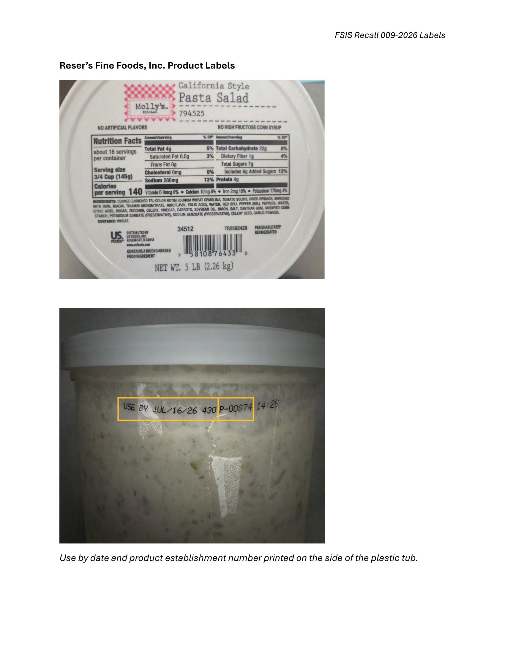 Reser's Fine Foods Recalls Pasta Salad for Undeclared Allergens