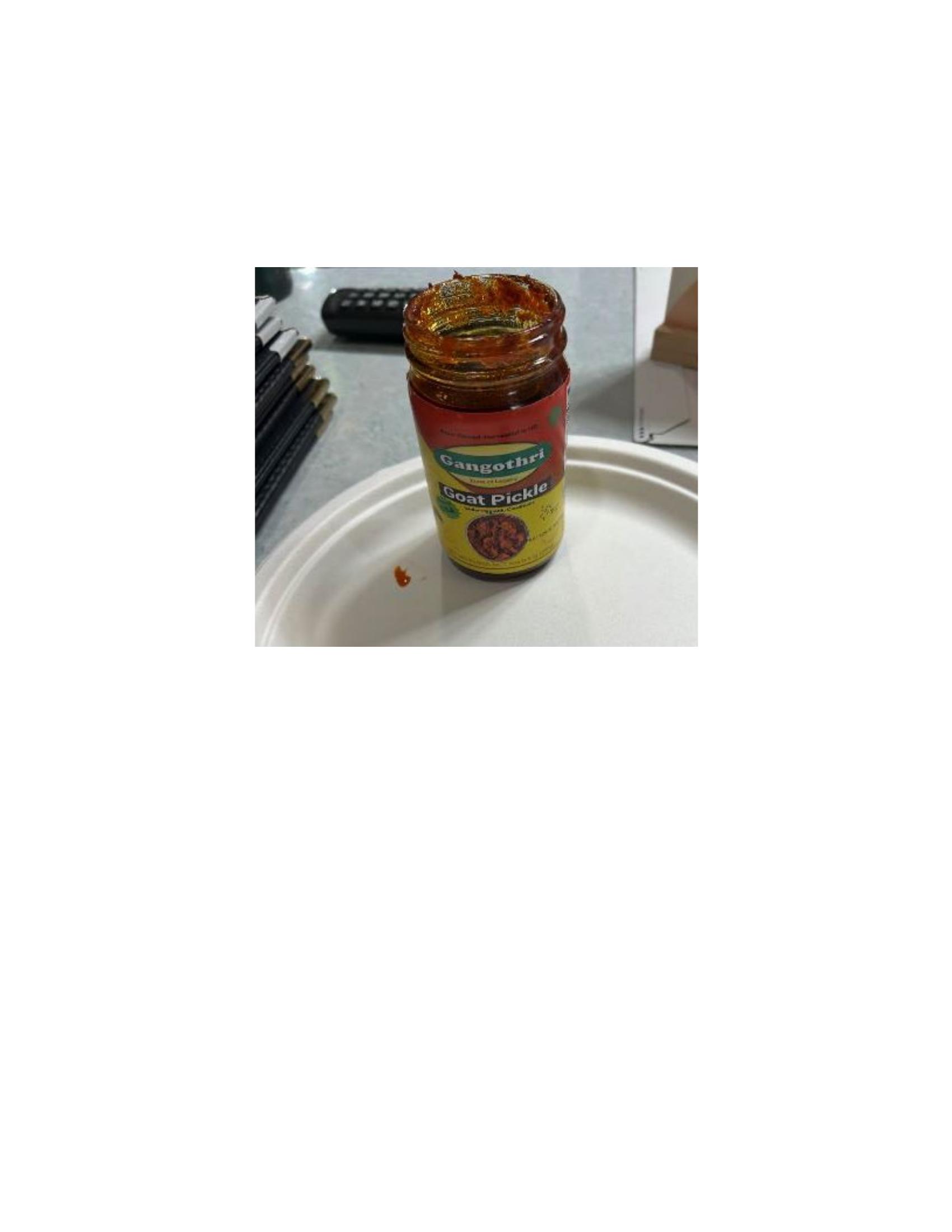 Product label for 8-oz. glass jars containing “Gangothri Goat Pickle”; 8-oz. glass jars containing “Gangothri Gongura Goat Pickle”; 8-oz. glass jars containing “Gangothri Chicken Pickle”; 8-oz. glass jars containing “Gangothri Gongura Chicken Pickle” (page 2)