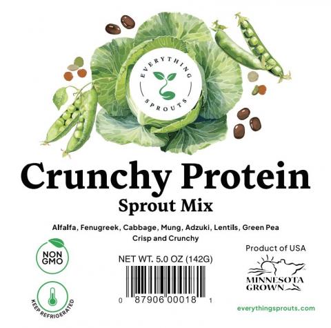 Image of label, Everything Sprouts Crunchy Protein Sprout Mix NET WT 5.0 OZ, UPC 08706000181