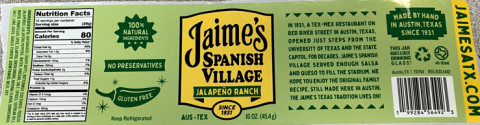 Jaimes Spanish Village Jalapeno Ranch Full Labeling