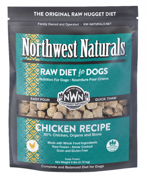 Front packaging of Northwest Naturals Frozen Raw Diet for Dogs Chicken Recipe, 6 lb. bag, showing product name and branding