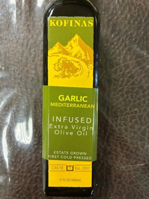 Kofinas Garlic Mediterranean Infused Extra Virgin Olive Oil Front Label