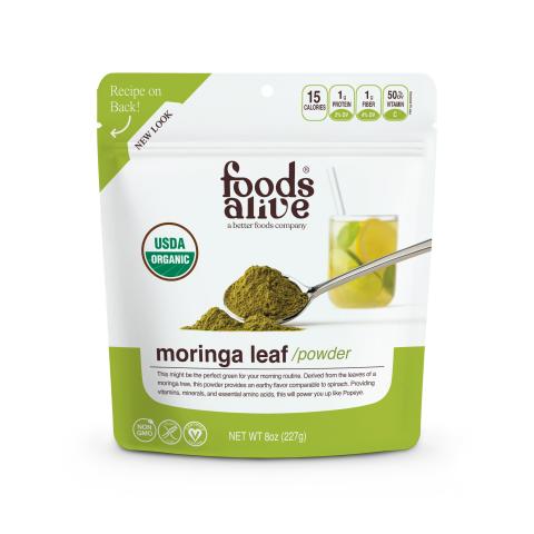 Foods Alive Moringa Leaf Powder, 8 ounce stand up pouch, freshest date 110127