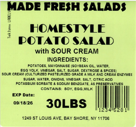 Made Fresh Salads Homestyle Potato Salad with Sour Cream 30 LBS