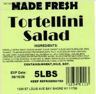 Made Fresh Salads Tortellini Salad 5 LBS