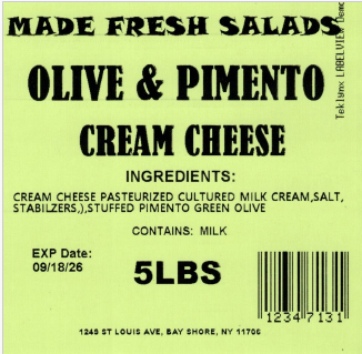 Made Fresh Salads Olive & Pimento Cream Cheese 5 LBS