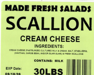 Made Fresh Salads Scallion Cream Cheese 30 LBS