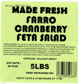 Made Fresh Salads Farro Cranberry Feta Salad 5 LBS