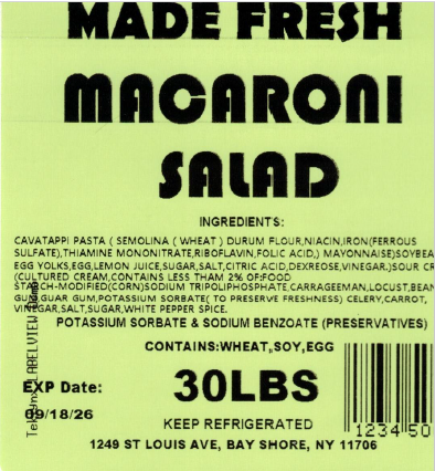 Made Fresh Macaroni Salad 30 LBS