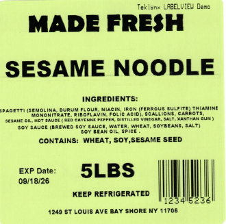 Made Fresh Salads Sesame Noodle 5 LBS