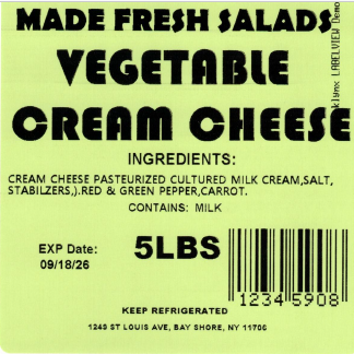 Made Fresh Salads Vegetable Cream Cheese 5 LBS