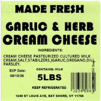 Made Fresh Salads Garic & Herb Cream Cheese 5 LBS